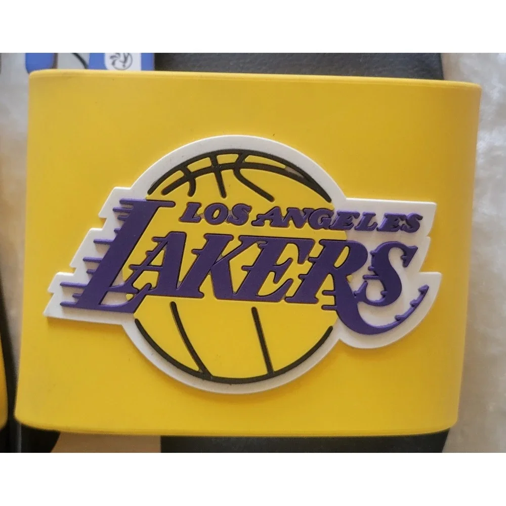 NBA Los Angeles Lakers Mens Slides Yellow Black Logo Sandals Size 10 USA NEW